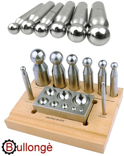 8 bouterolles et emboutir sur socle en bois BULLONGÈ® PRO8