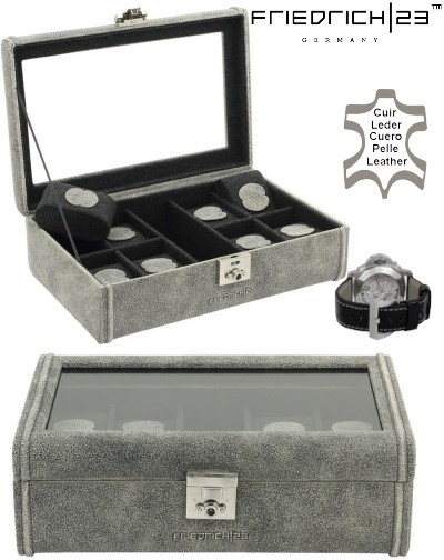 Coffret à montres Friedrich|23 Cubano Vintage Gris L en cuir 
