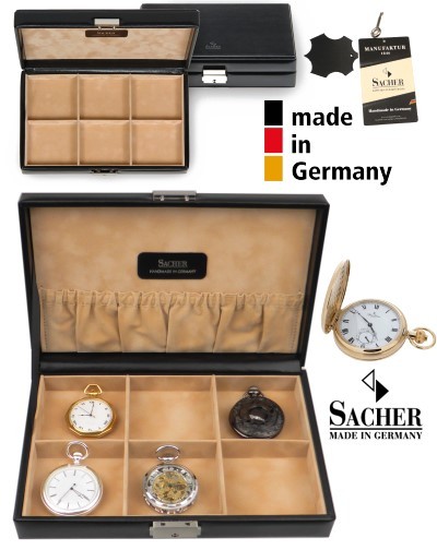 Coffret en cuir noir SACHER 6 pour montres à gousset 