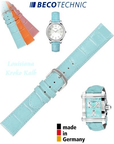 Bracelet de montre cuir LUISIANA croco turquoise 18mm