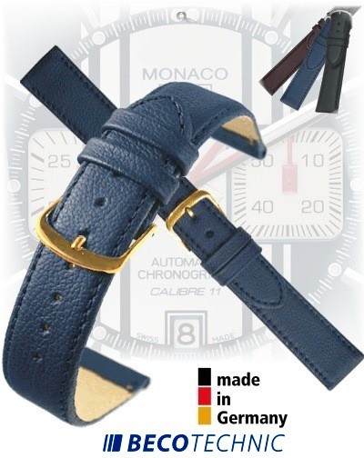 Bracelet montre en cuir NAPPA bleu foncé 14 plaqué or