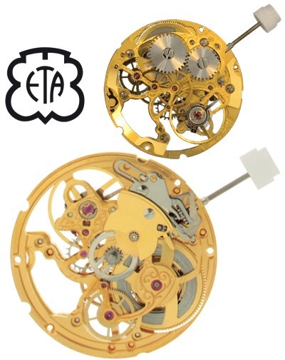Mouvement montre ETA 2801-2 SQUELETTE de'cor et plaqué or