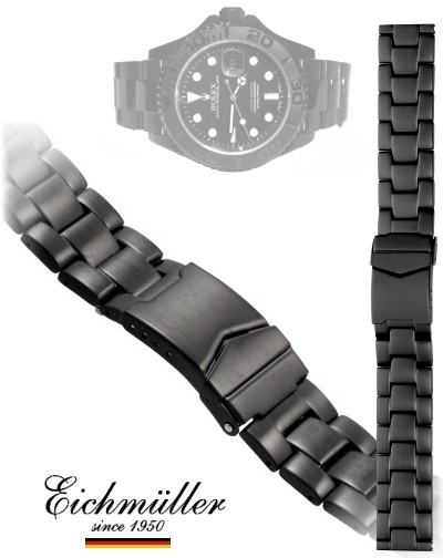 Bracelet acier inox massif OYSTER STYLE NOIR MAT 24