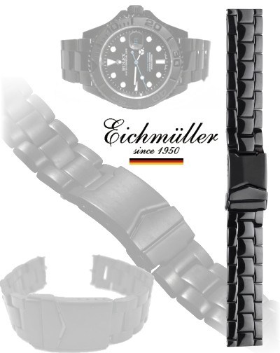 Bracelet acier inox massif OYSTER NOIR BRILLANT 22